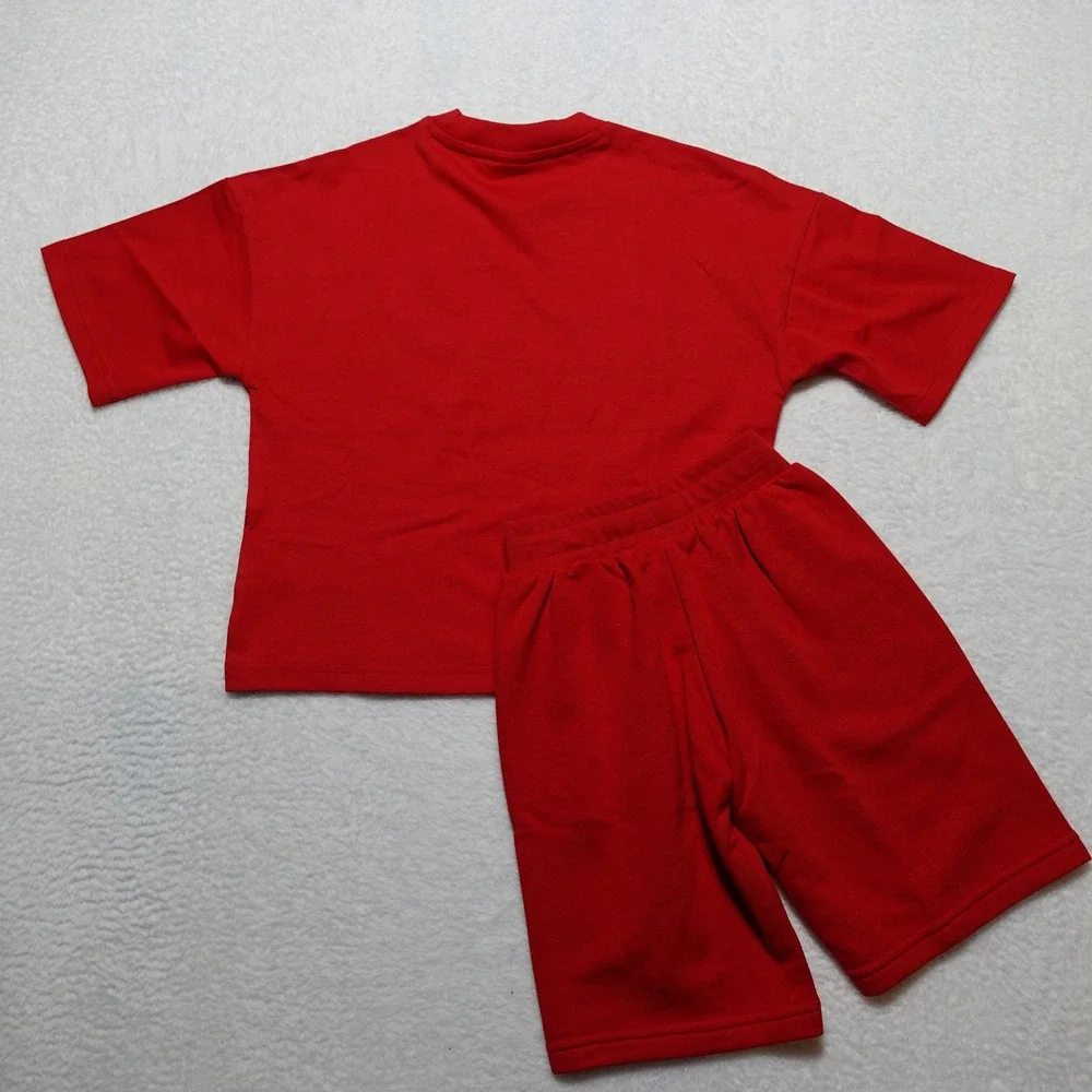 Adidas Short Tee Set Kids 5T Bright Red Brand New Trefoil 2-Piece KA0223